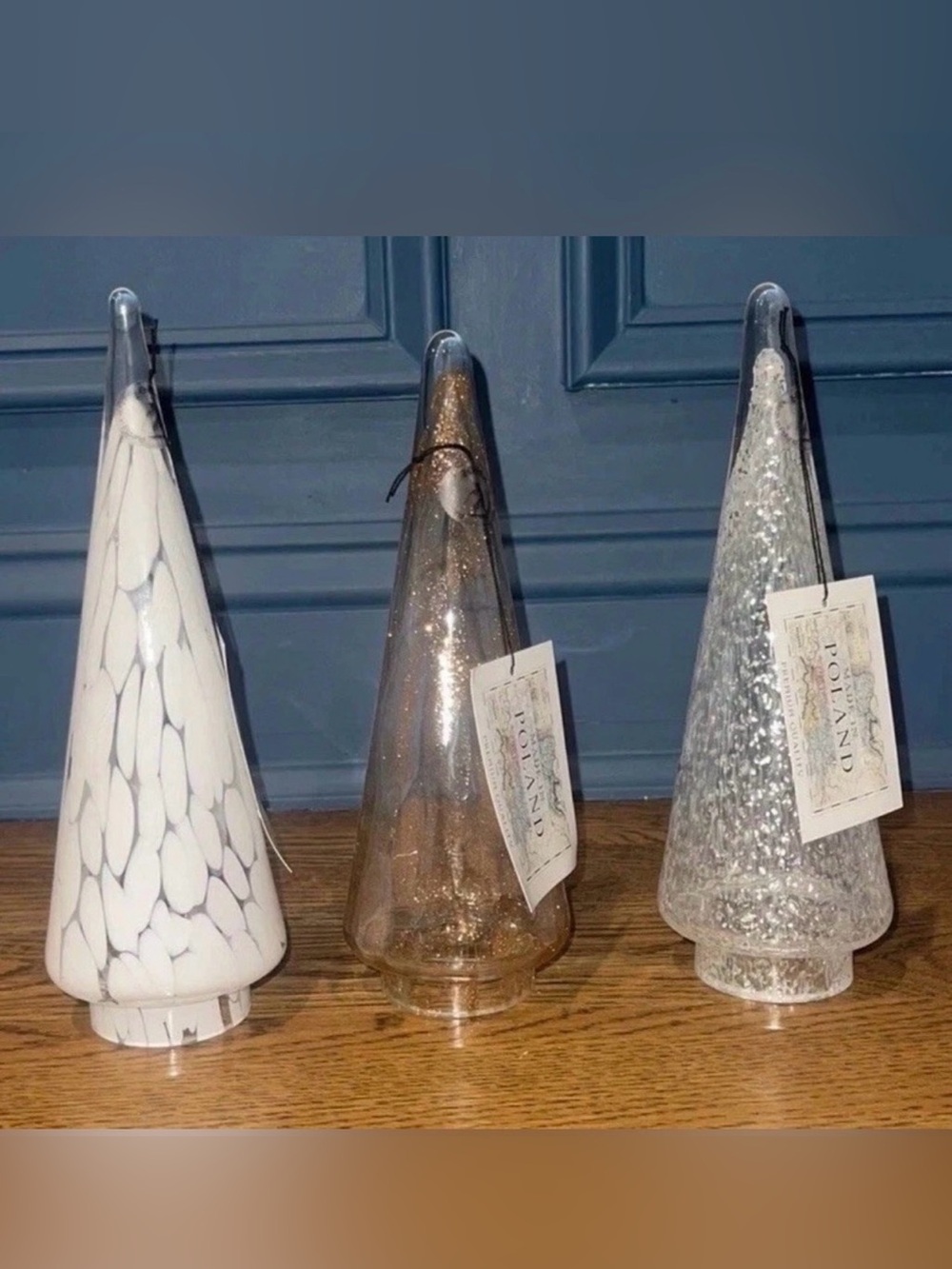 SET OF 3 Zorza Glass Christmas Trees – Mixed Designs – NWT